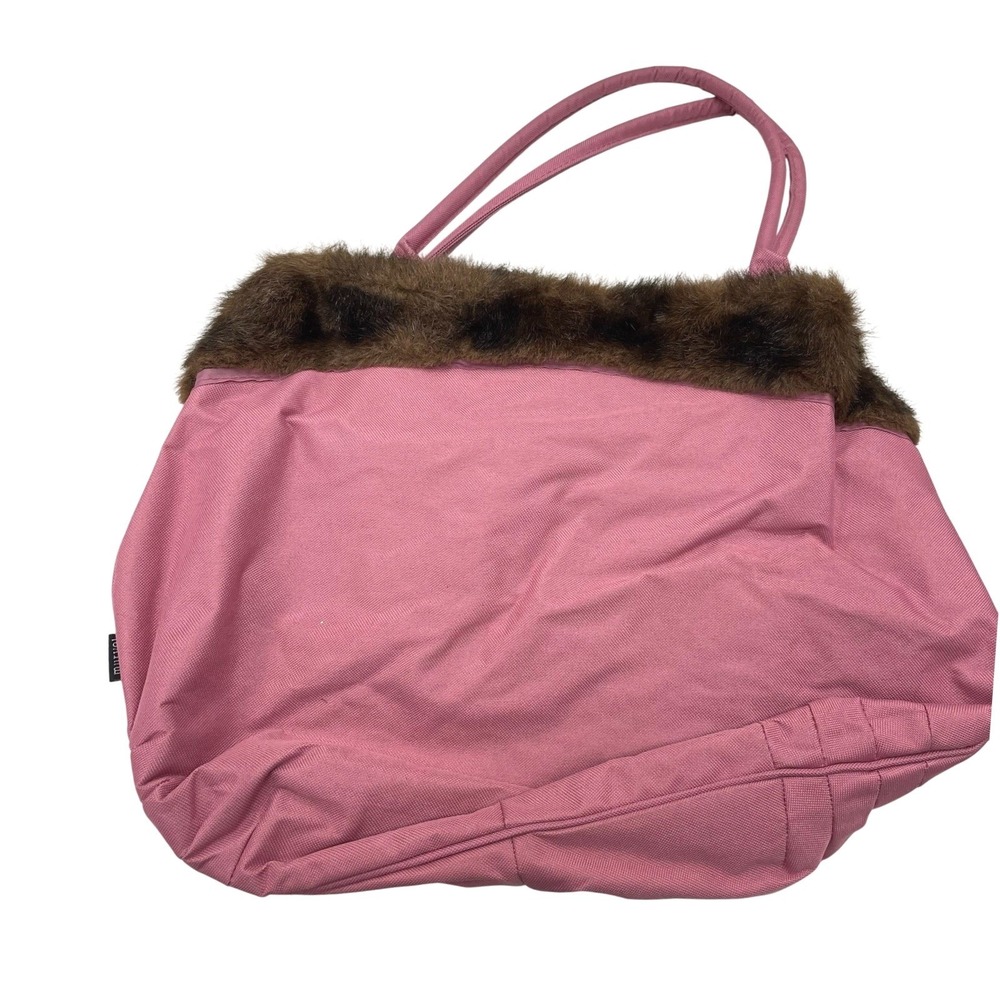 Murval Pink Canvas Tote Bag Faux Fur Animal Print Trim Shoulder Bag Y2K Style